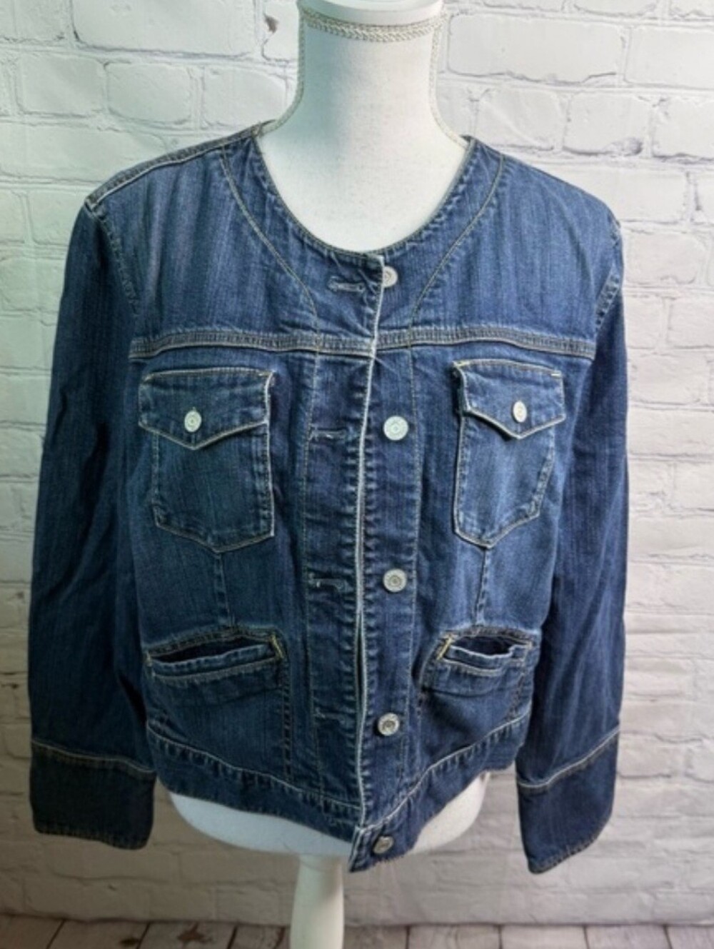GAP Denim Crewneck Button-Front Jacket - Blue